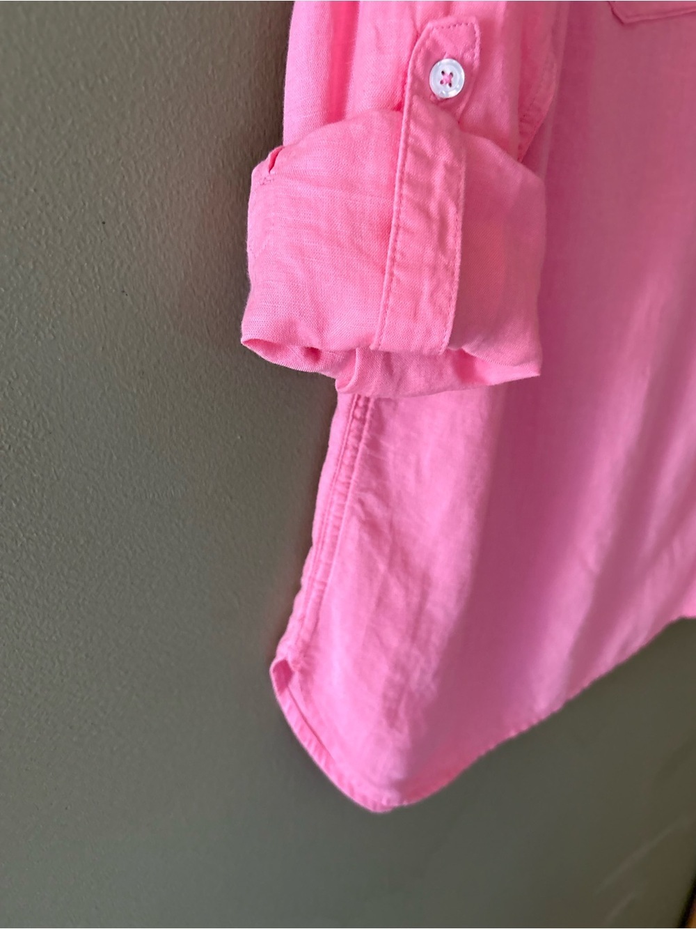 Talbots Linen Camp Shirt Split Neckline Size M Pink - Picture 8 of 13